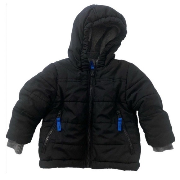 Rothschild Other - Rothschild Puffer Jacket Kids Black Blue Double Zip Hooded Winter Coat 18/24‎ Mo
